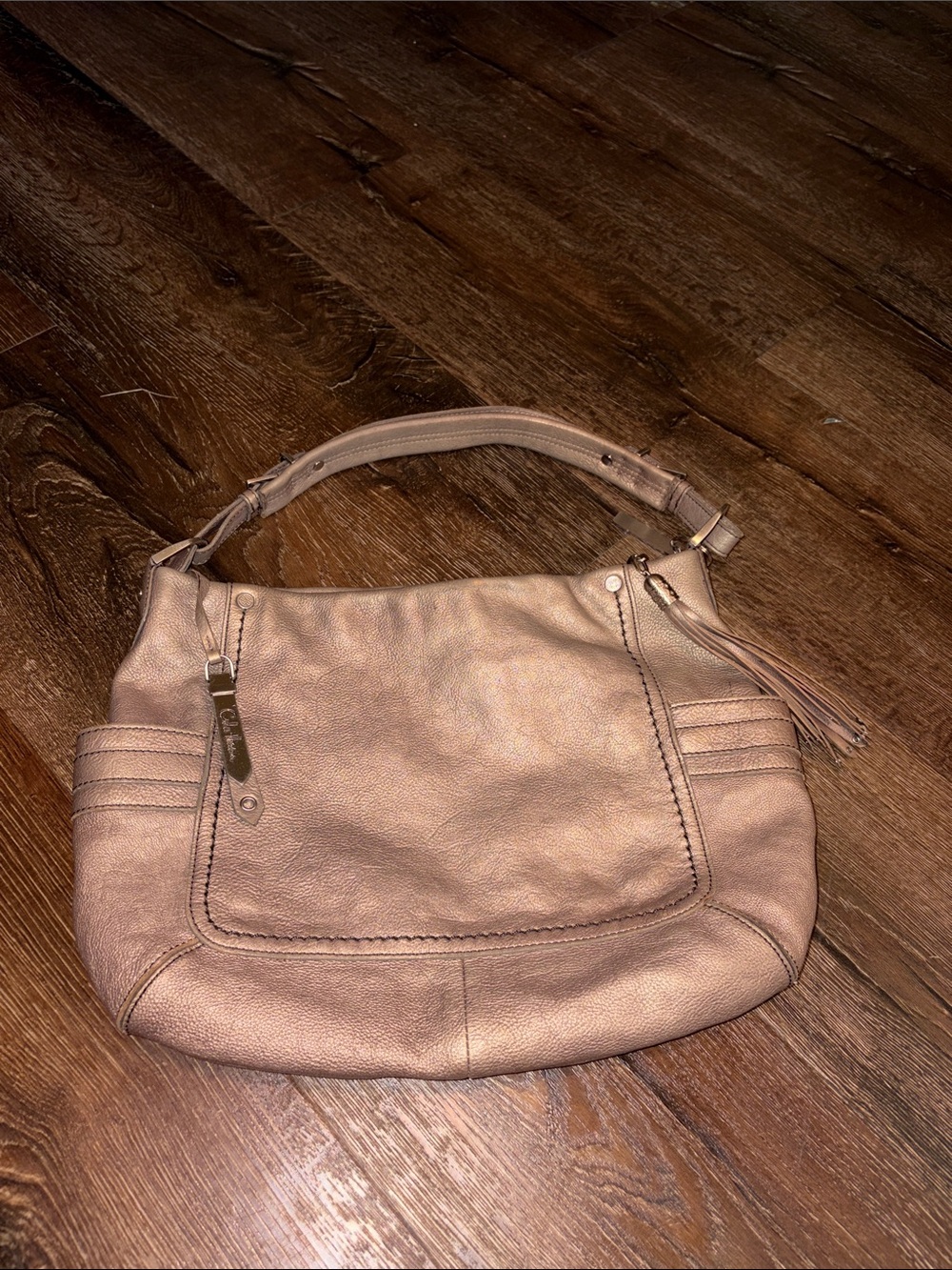 Cole Haan Metallic Bronze Pebble Leather Hobo Shoulder Bag Tassel VGUC